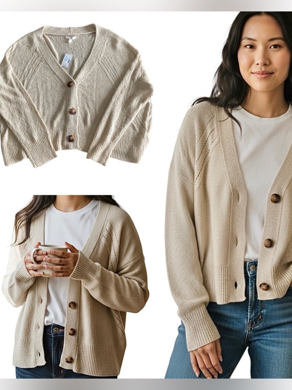 Maurice’s Women’s Cream Button-Front Knit Cardigan Sweater Size L New with Tags